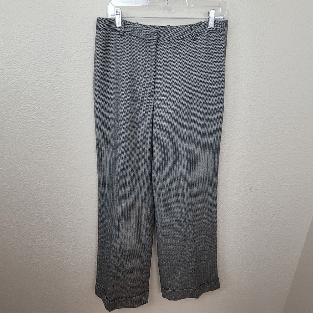 Ann Taylor Vintage Gray Herringbone Wide Leg Wool Slacks 10 (6882)